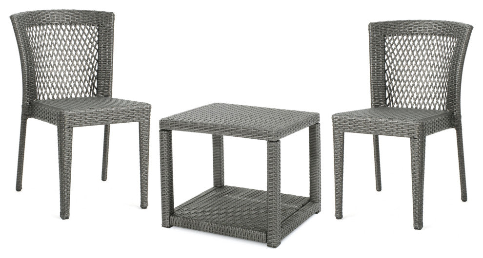 GDF Studio 3-Piece Hogan Outdoor Wicker Chat Set, Gray