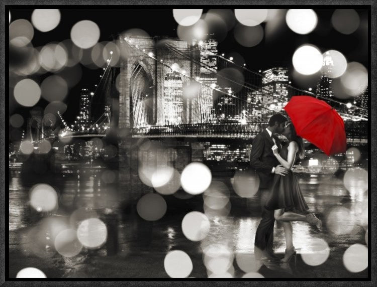"A Kiss in the Night (BW)" Framed Canvas Giclee by Dianne Loumer, 17x13"