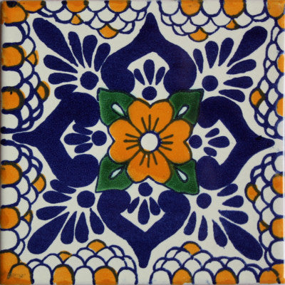 4-Piece Moris Talavera Mexican Tile, 6x6"
