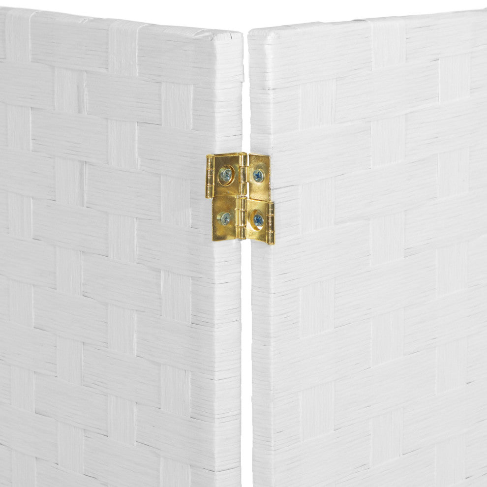 2 ft. Short Woven Fiber Room Divider 4 Panel White