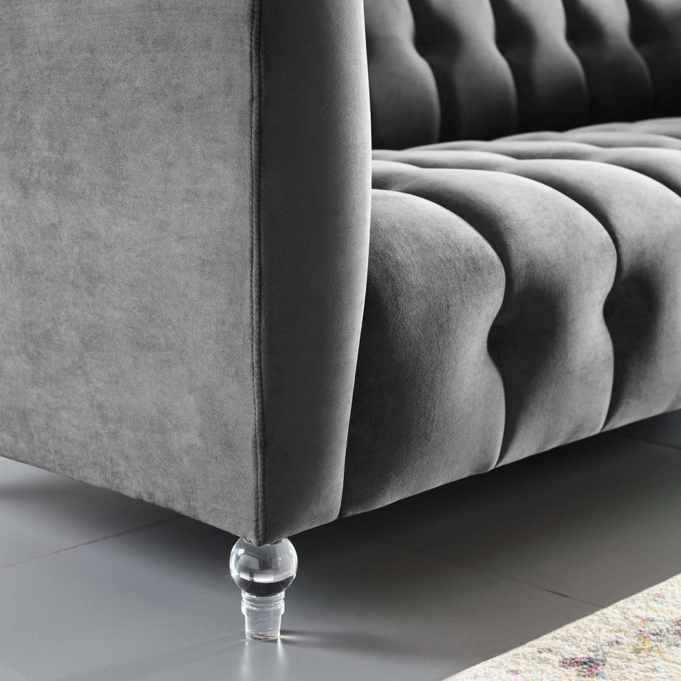 Tufted Sofa, Velvet, Dark Gray, Modern, Living Lounge Hotel Hospitality