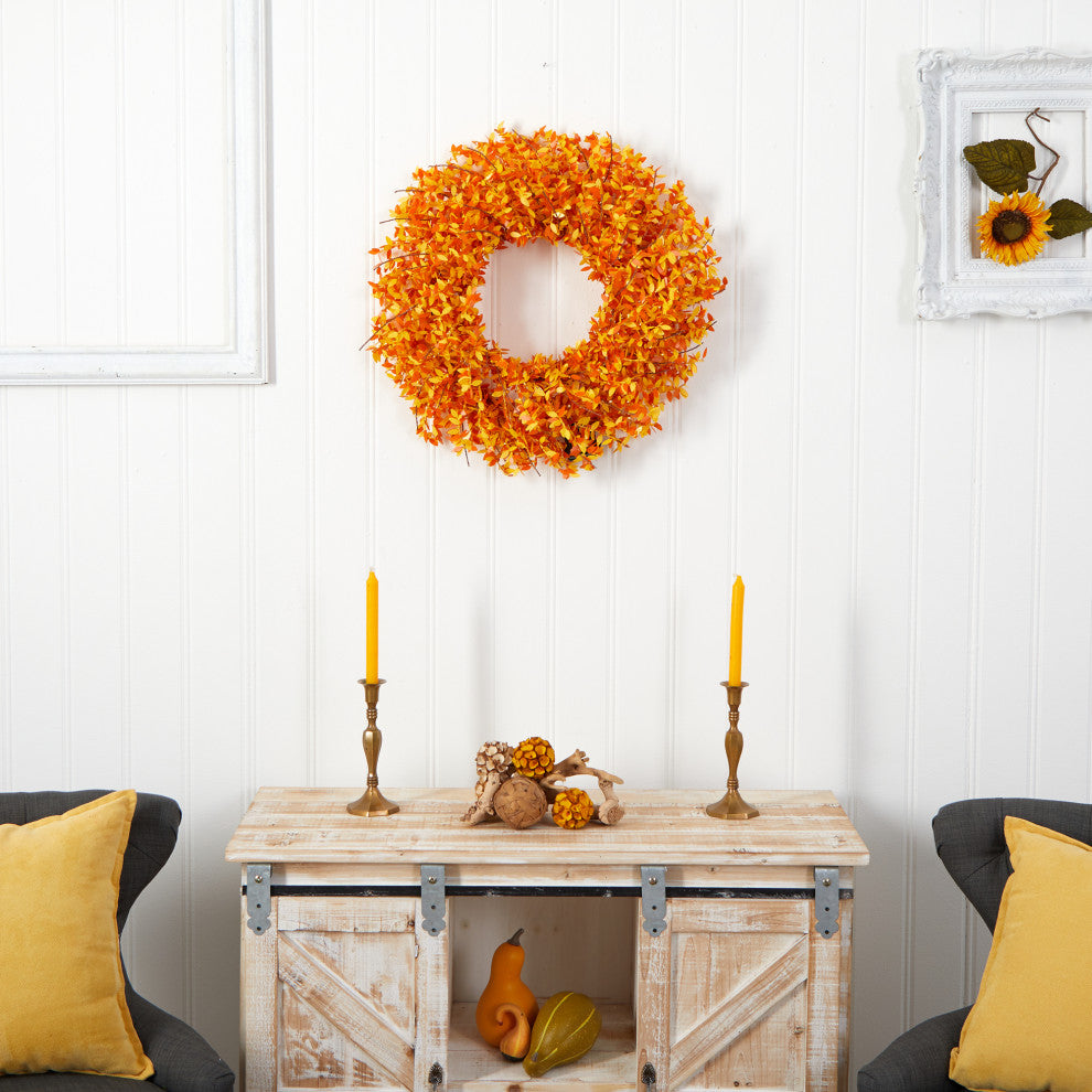 24" Harvest Fall Pre-Lit Wreath With 100 Micro Dot LED Lights