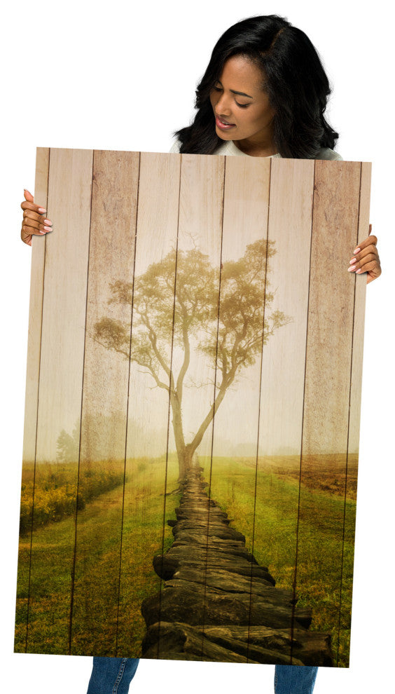 Faux Wood Calming Morning Landscape Photo Unframed Wall Art Prints, 24" X 36"