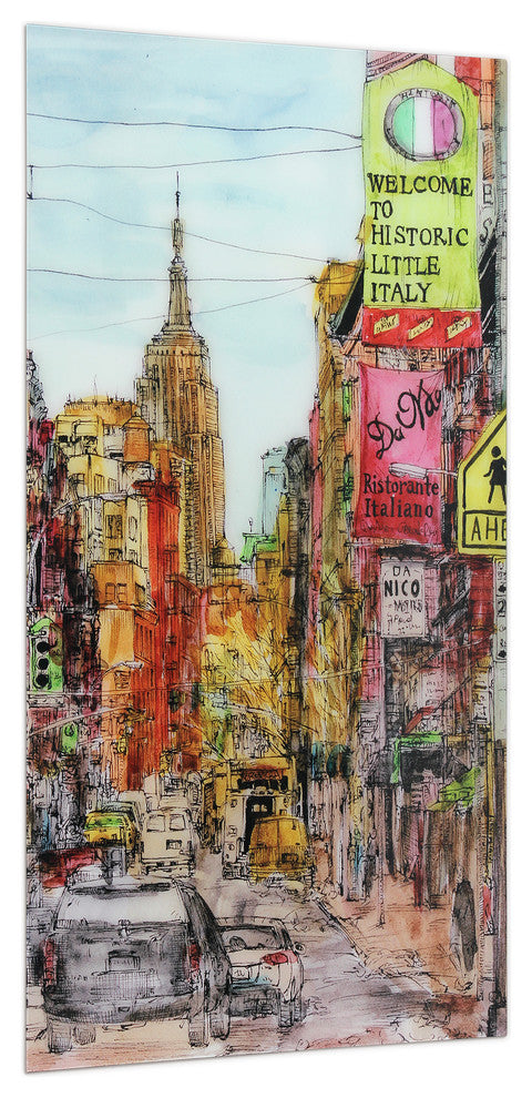 "Little Italy" Wall Art Print Unframed Free Floating Tempered Art Glass, 36"x72"