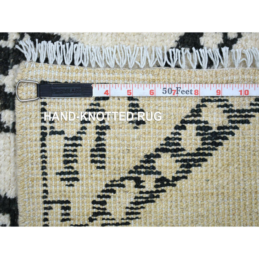 Ivory Hand Knotted Moroccan Berber Soft and Shiny Wool Runner Rug, 2'10"x11'4"