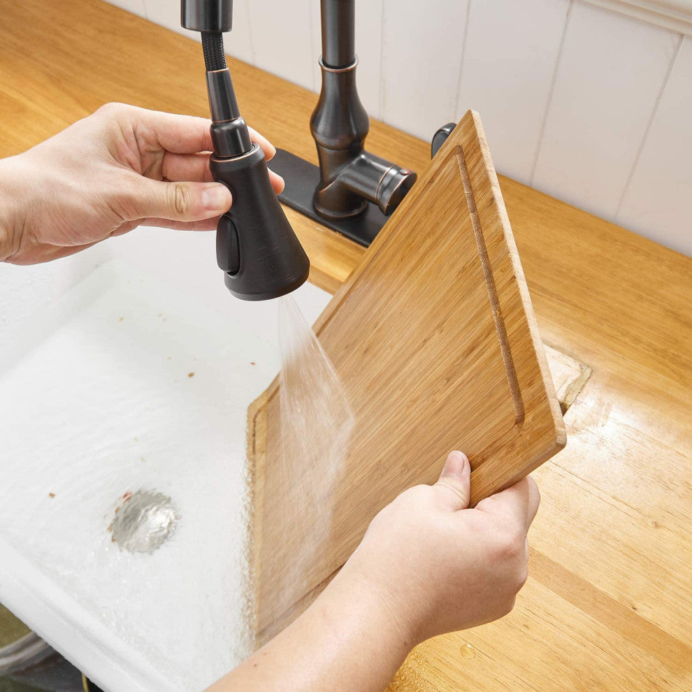 Wellfor Single Level Stainless Steel Kitchen Faucet With Pull Down Spray, Oil Rubbed Bronze