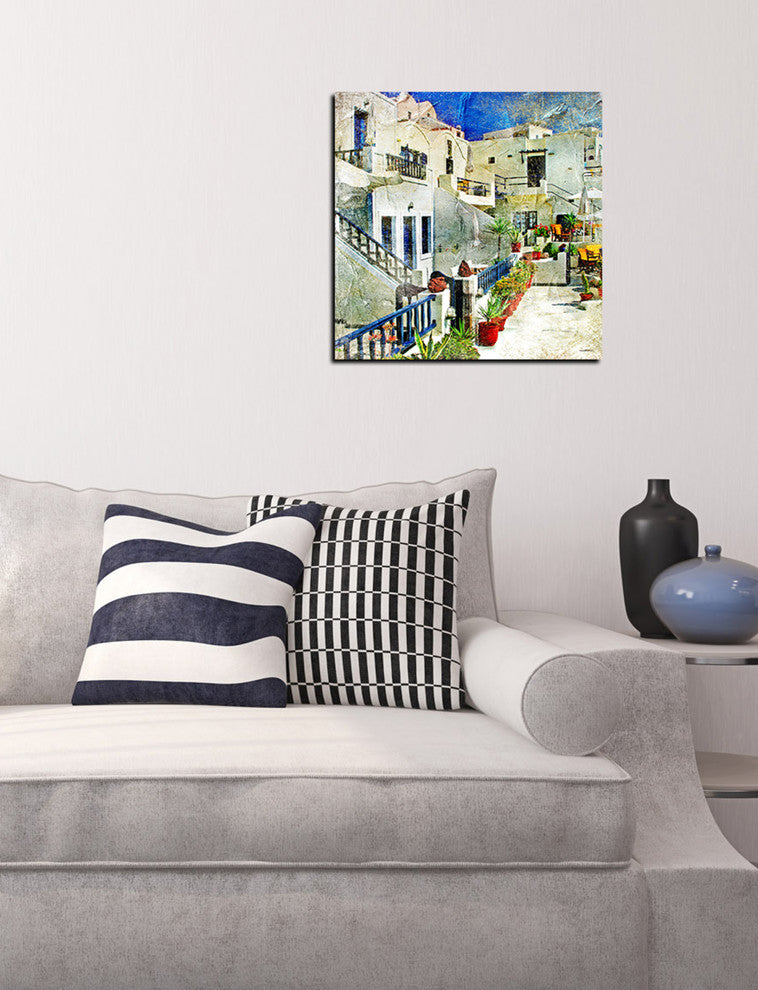 "Santorini I" Tempered Glass Wall Art