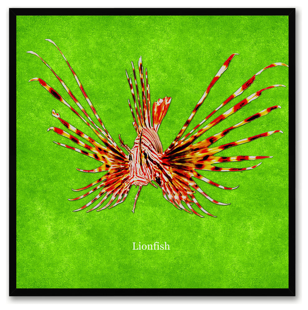 Lionfish Animal Green Print on Canvas with Picture Frame, 30"x30"