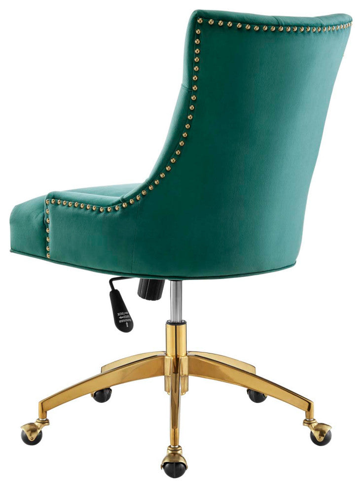 Computer Work Desk Tufted Chair, Velvet, Gold Teal Blue, Home Business Office