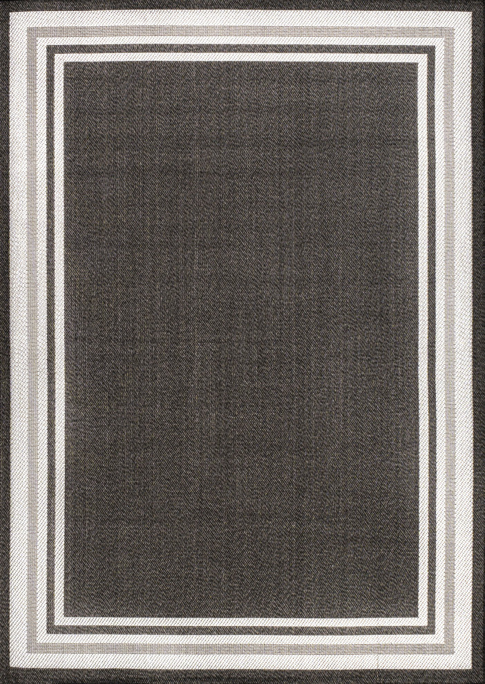 James Modern Border Stripe Indoor/Outdoor Area Rug, Black/Cream, 3x5