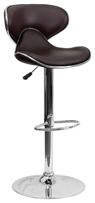 Mid-Back Adjustable Height Barstool With Chrome Base, Brown