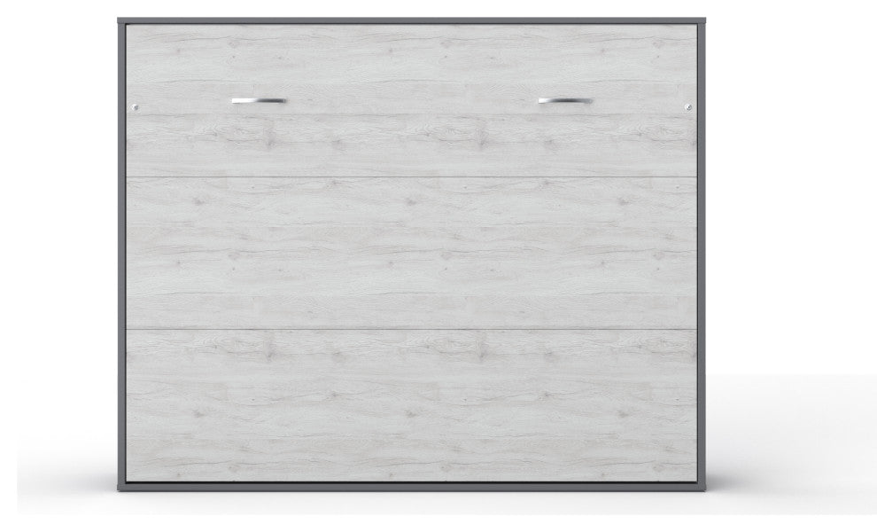 Invento Horizontal Murphy Bed With mattress 63 x 78.7 inch, Slate Grey/White Monaco