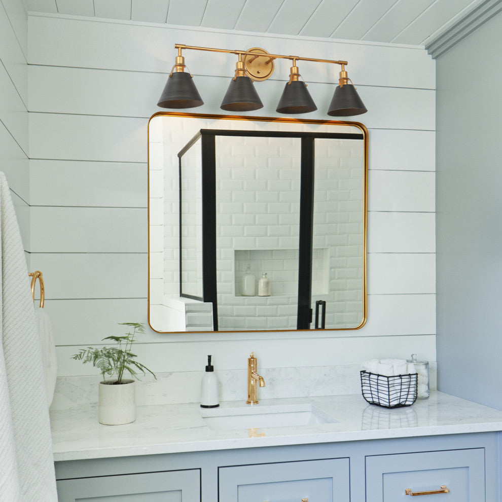 LNC Modern 4-Light Bathroom Vanity Light, Antique Brushed Gold/Gray