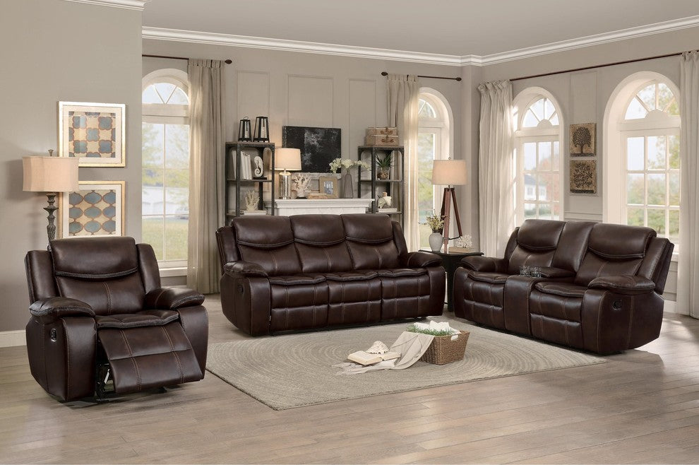 2-Piece Bogo Double Reclining Sofa and Glider Chair, Dark Brown Leather