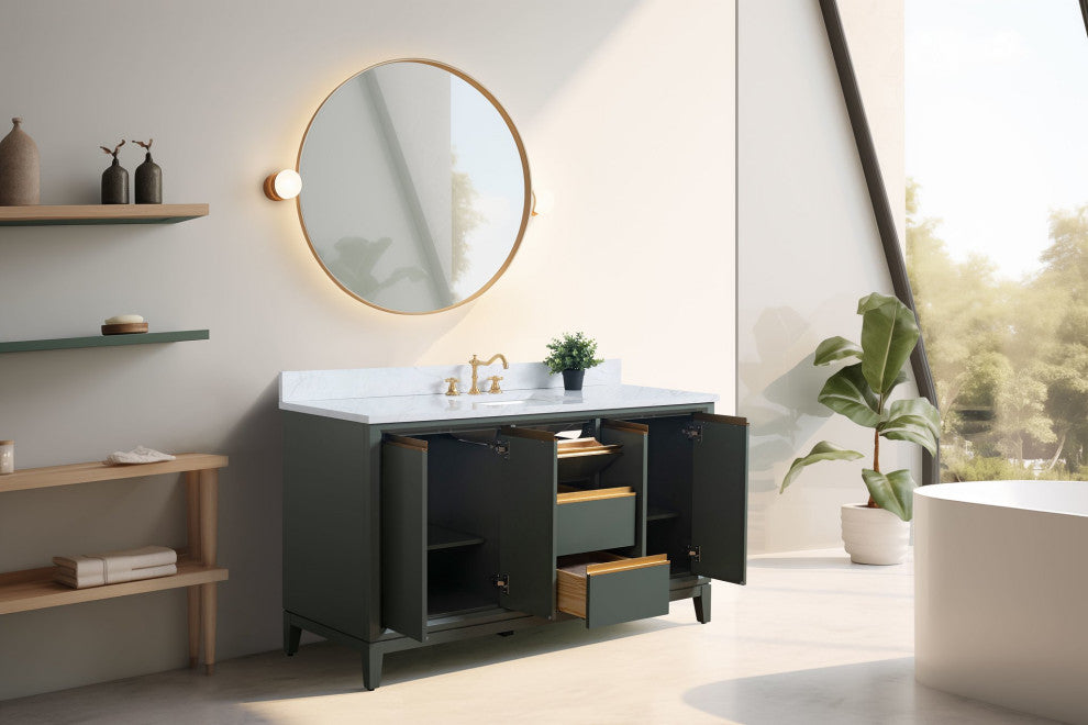 Vanity Art Bathroom Vanity With Sink, Vintage Green, 60" Single