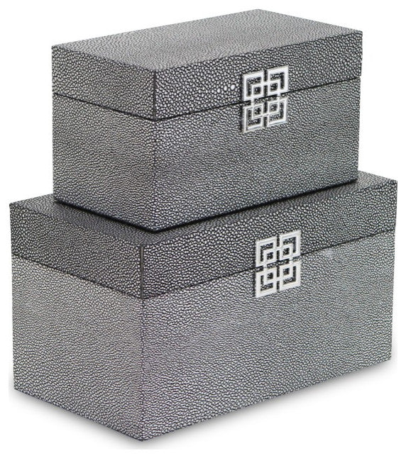 Set of Two Gray Wooden Boxes
