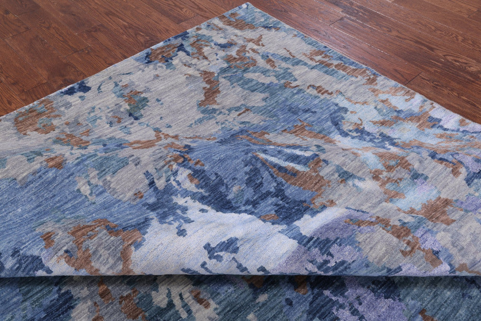 8' 0" X 10' 2" Wool and Silk Modern Hand Knotted Rug Q6937