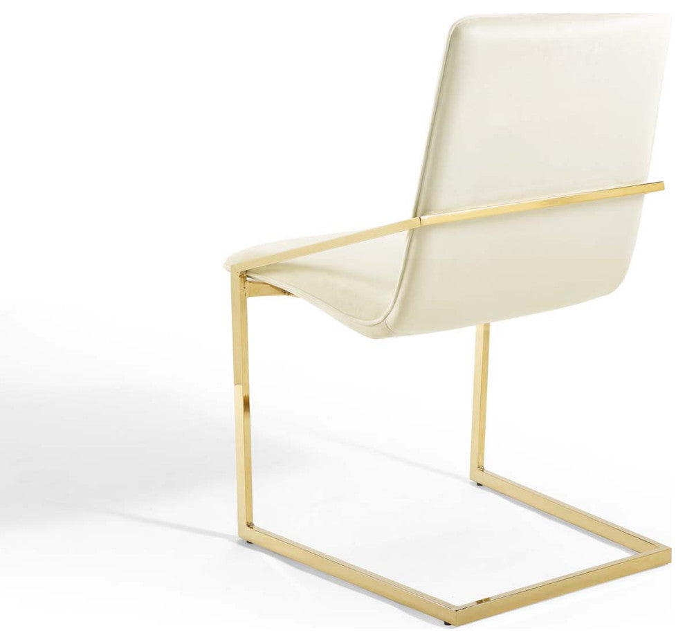 Side Dining Chair, Velvet, Metal, Gold Ivory White, Modern, Bistro Restaurant