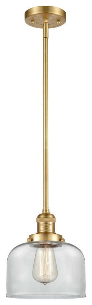 Large Bell 1 Light Mini Pendant, Satin Gold, Clear