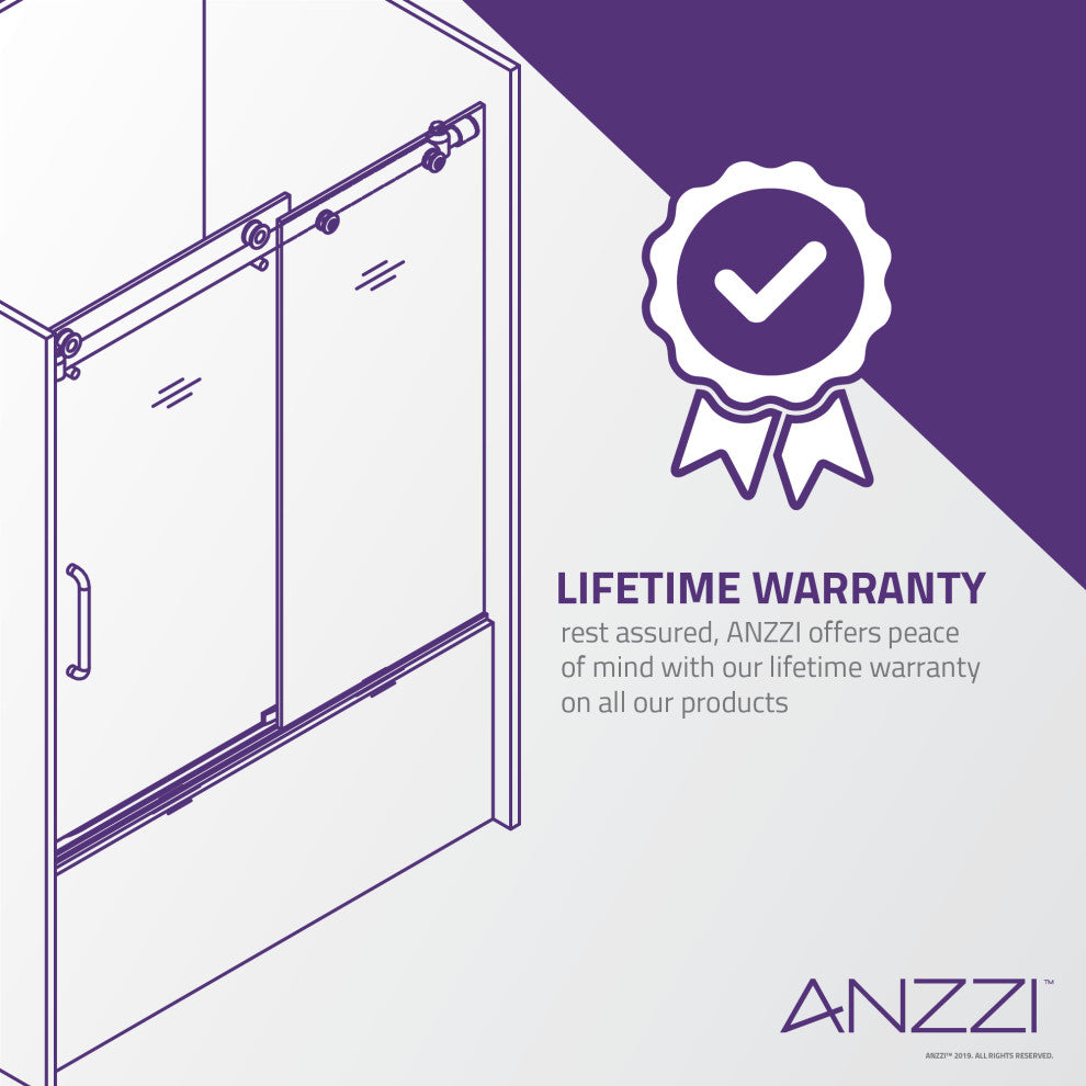 Anzzi 5' Right Drain Tub, White With 60" x 62" Tub Door, Brushed Nickel