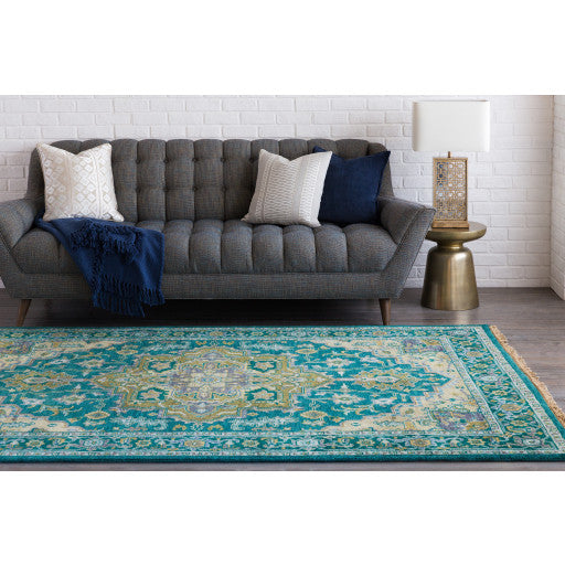 Surya Zeus ZEU-7822 2'6"x10' Rug, Emerald/Olive/Khaki/Teal/Blue/Purple/Ivory