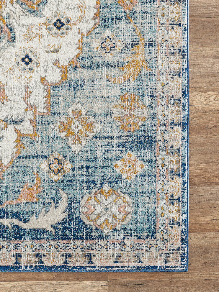 Abani Porto PRT170A Traditional Medallion Blue and Orange Area Rug