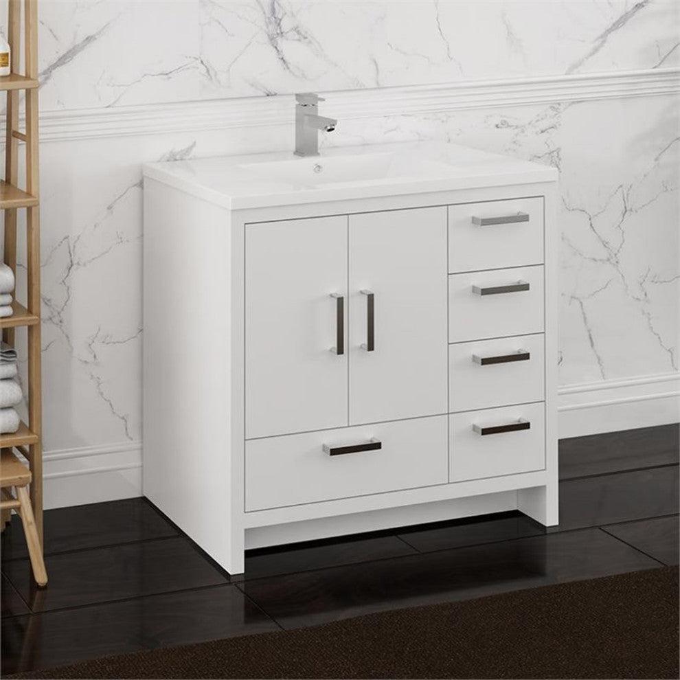 Fresca Imperia 36" Free Standing Wood Bathroom Cabinet - Right in Glossy White