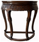 Vintage Chinese Brown Flower Carving Wood Half Round Pedestal Table Hcs7592