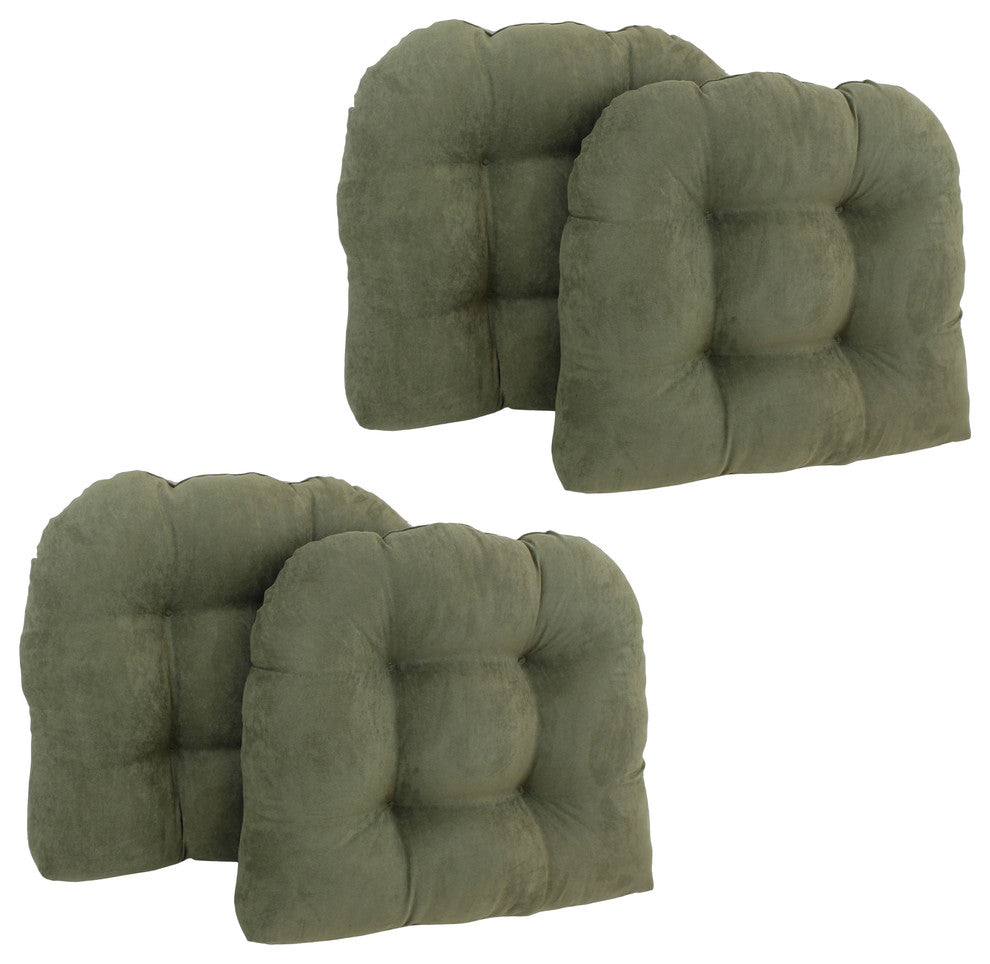 19" U-Shaped Micro Suede Tufted Dining Chair Cushions, Set of 4, Sage