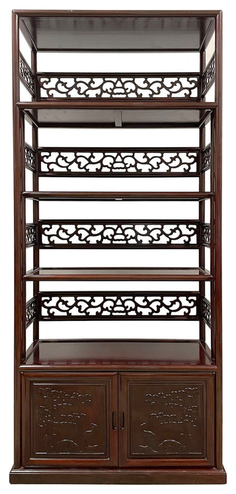Consigned 20th Century Chinese Hand Carved Rosewood Book Shelf/Display Cabinet