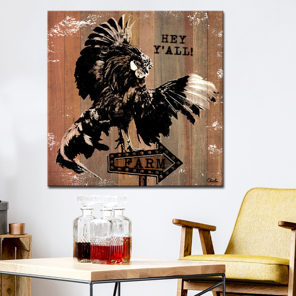 Ready2HangArt Farmhouse 'Rooster Fly' Wrapped Canvas Animal Wall Art, 40"x40"