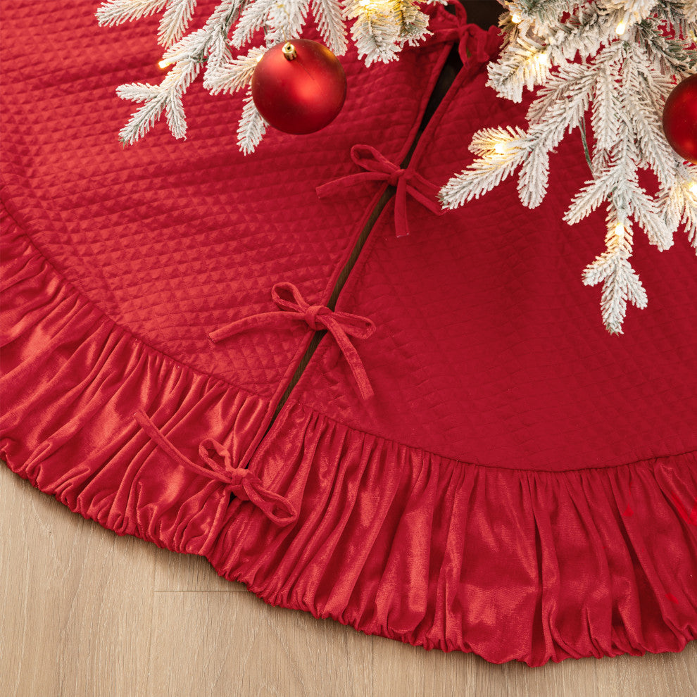 60"D Velvet Ruffled Christmas Tree Skirt