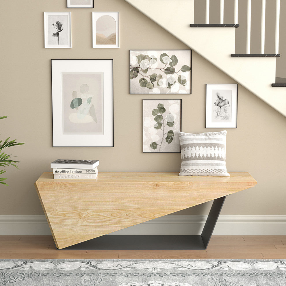 Rustic Wooden Bench 3-Person Seat Bench for Entryway with Metal
