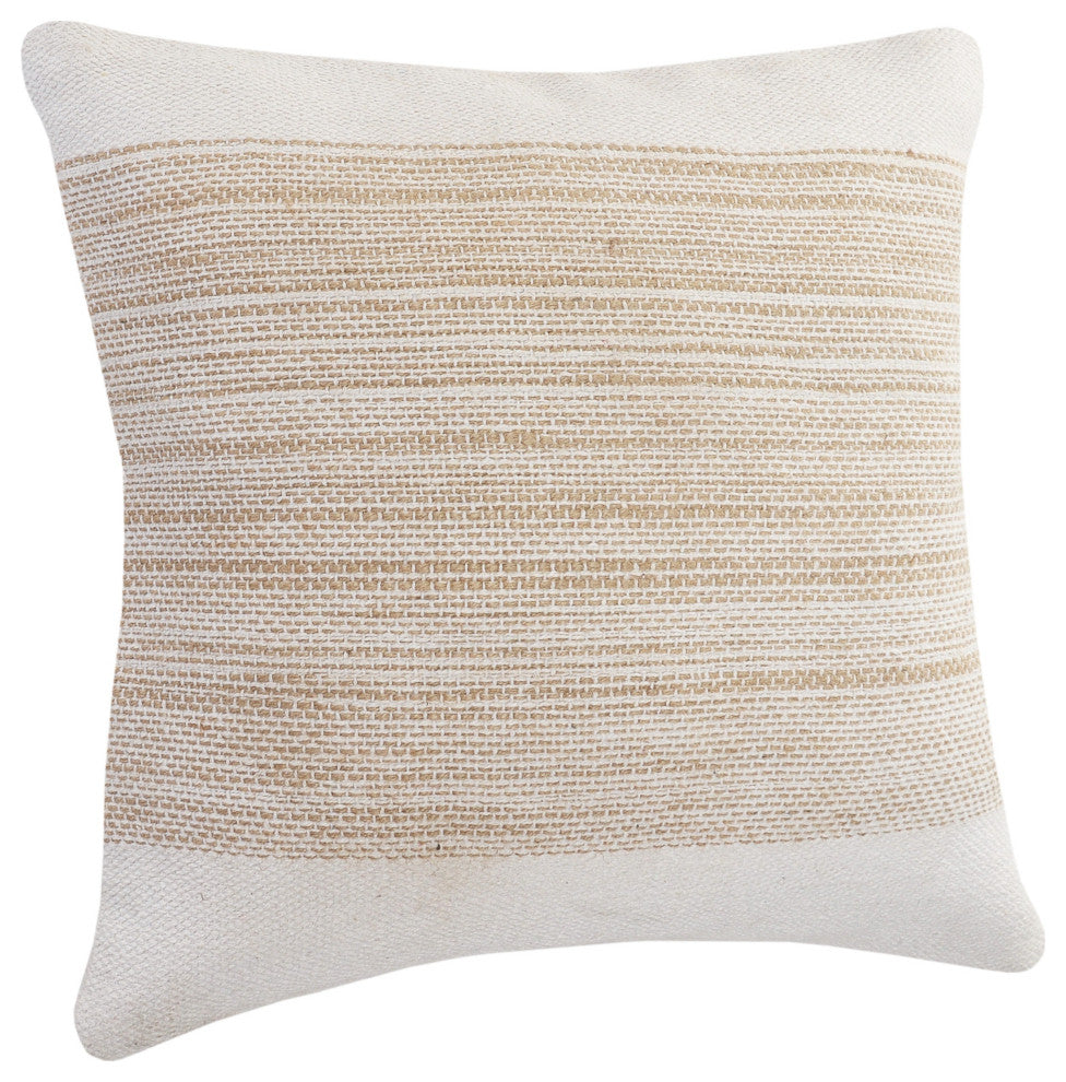 Ivory and Jute Striped Throw Pillow