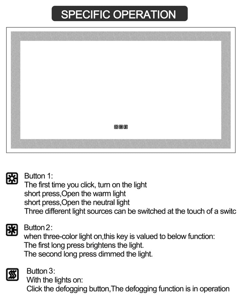 60" x 32" Rectangular Frameless Dimmable Wall Mounted LED Bathroom Vanity Mirror