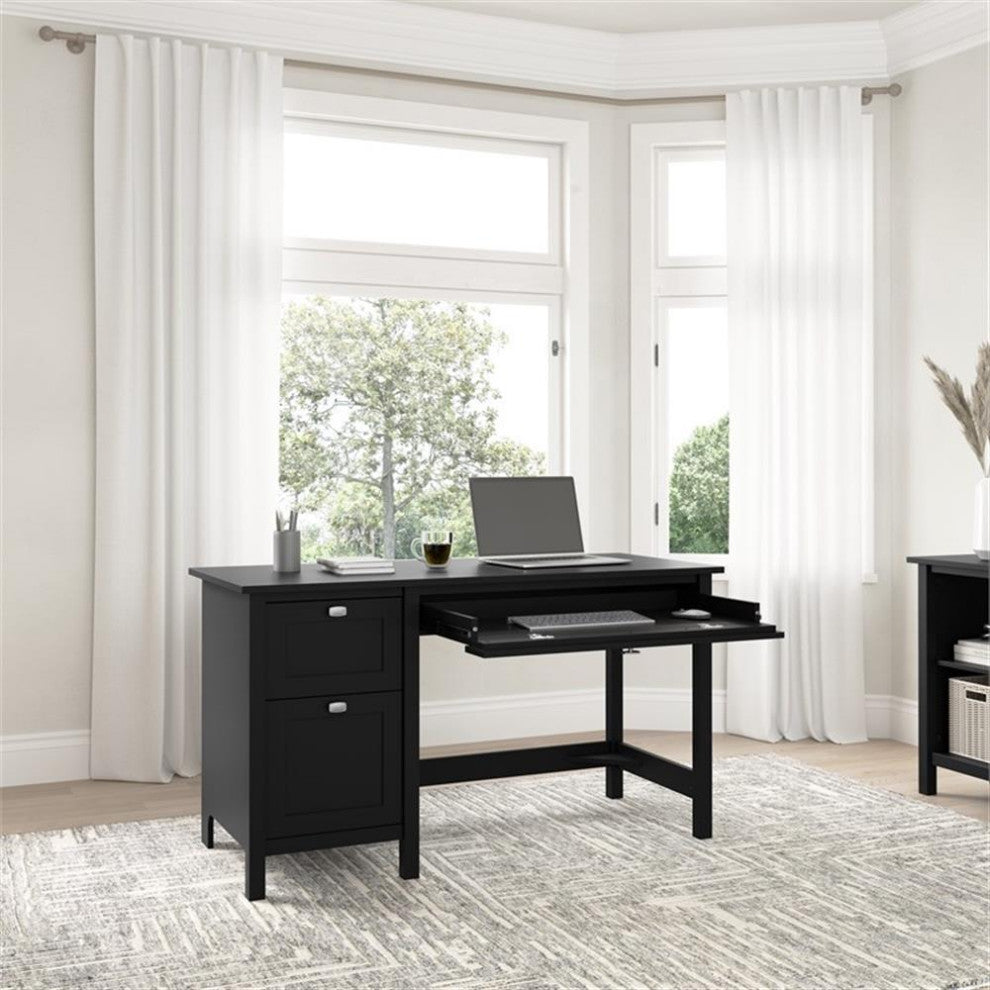 Broadview 54W Computer Desk with Drawers in Classic Black - Engineered Wood