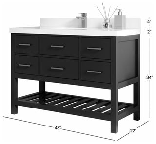 Parker 60" Double Sink Bath Vanity, Black 2" Carrara Marble