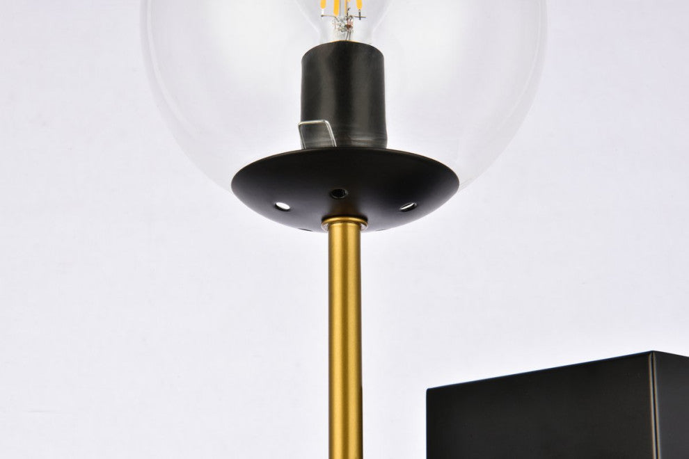Noah 2-Light Black and Brass and Clear Glass Wall Sconce