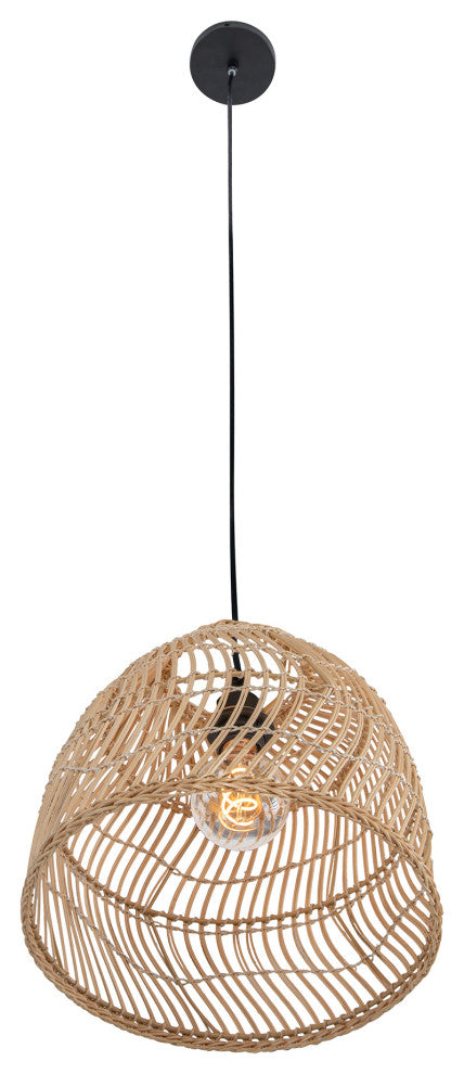 Luhu Open Weave Cane Rib Mini Bell Pendant Lamp, Natural, Small