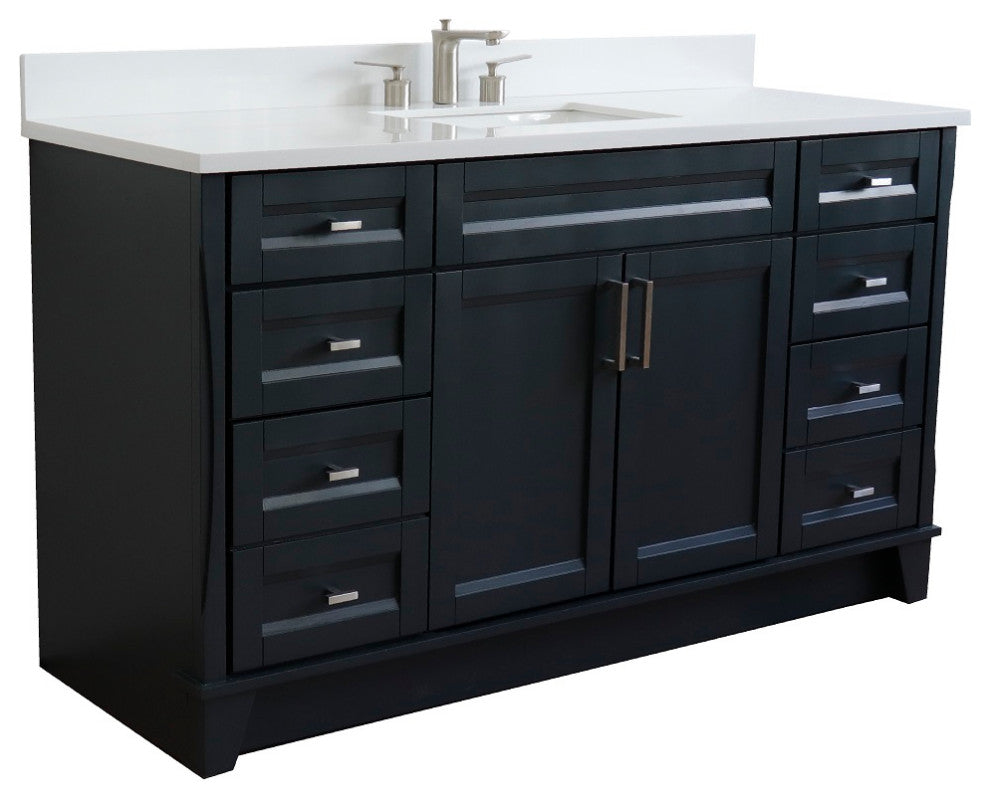 61" Single Vanity, Dark Gray Finish With Engineered Stone Top, Rectangle Sink