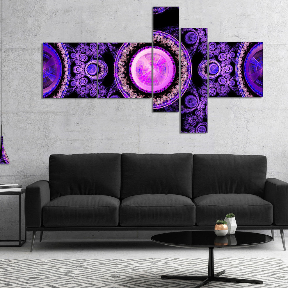 Purple Psychedelic Relaxing Art, Abstract Canvas Art Print, 60"x32", 5 panels