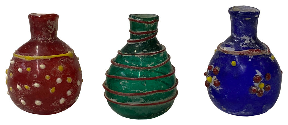 3 Piece Distressed Look Color Glass Small Bottle Vase Display Hws2463
