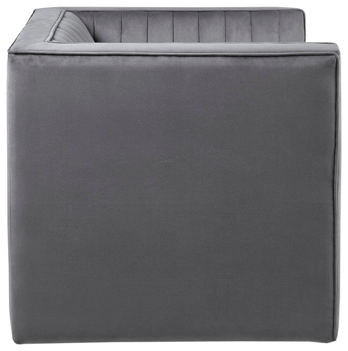 Sikora Velvet French Piping Swivel Accent Chair, Grey