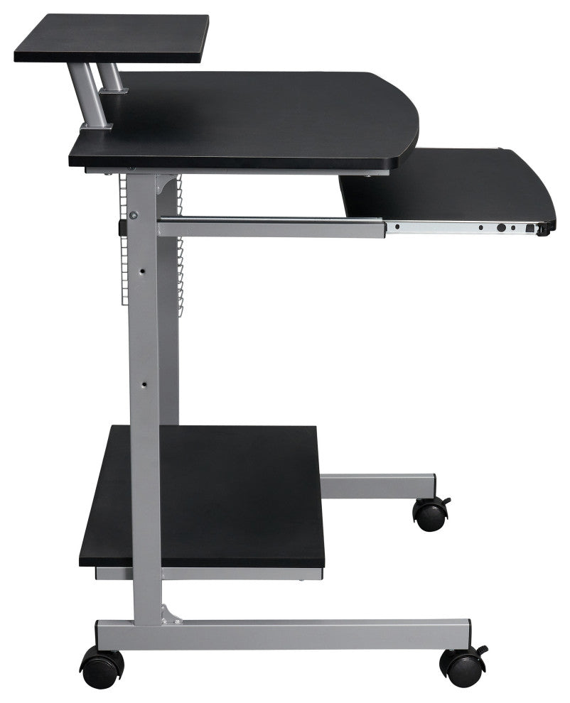 Techni Mobili Wood & Steel Compact Computer Cart with Storage in Graphite Gray