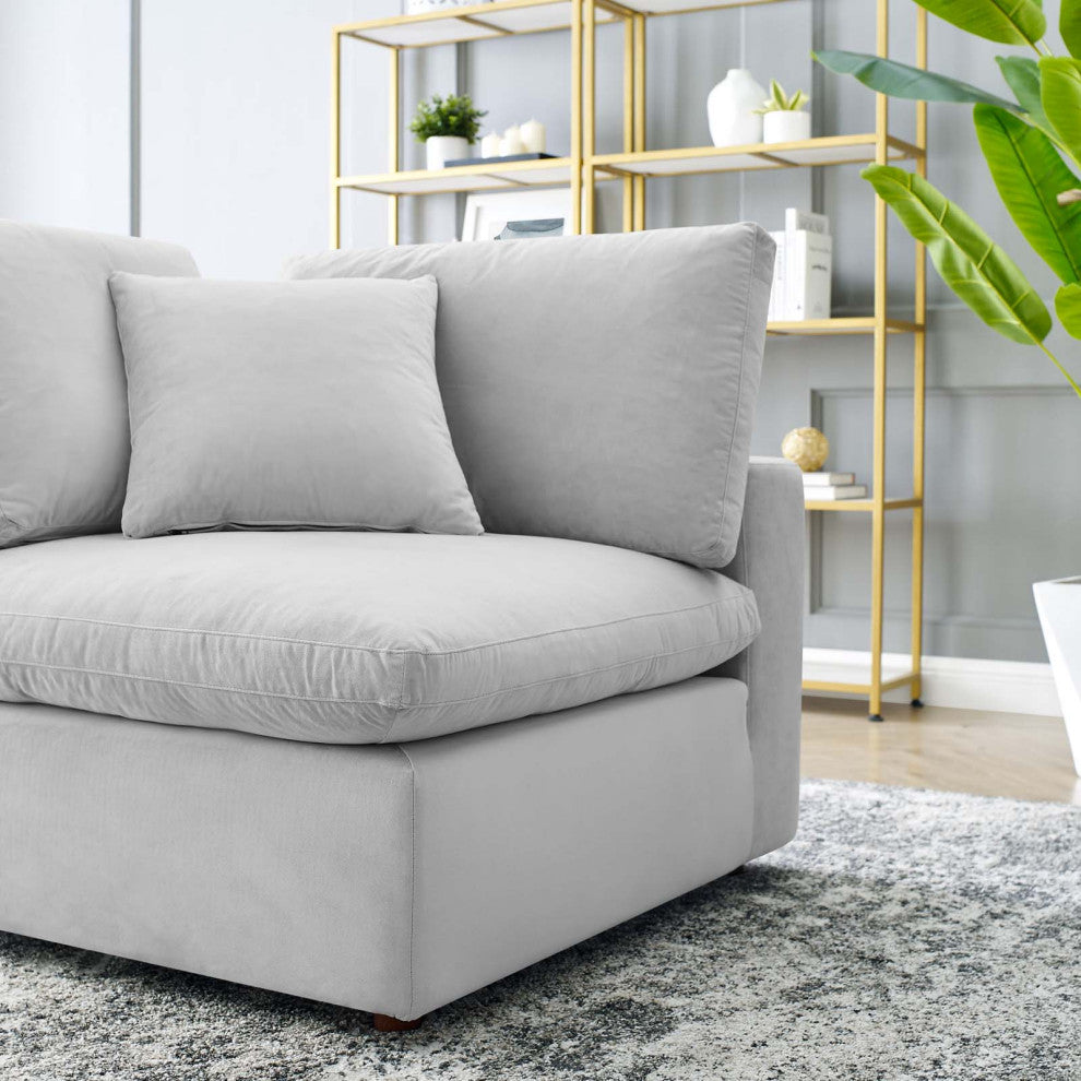 Commix Down Filled Overstuffed Performance Velvet Corner Chair Light Gray