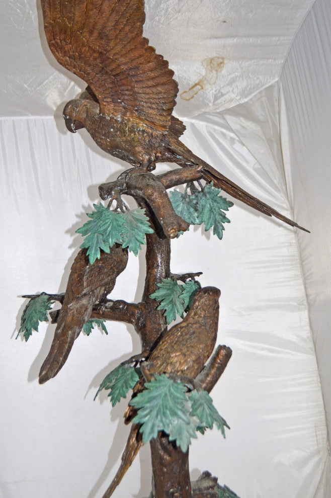 Three Parrots on a Tree Large size Bronze Statue - Size: 25"L x 31"W x 57"H.