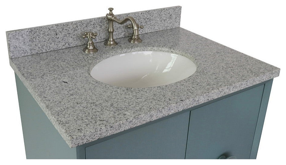31" Single Vanity, Aqua Blue Finish With Gray Granite Top