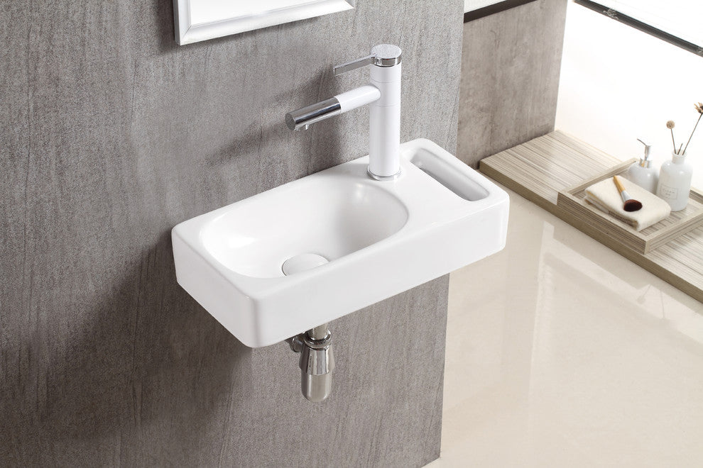 ELANTI EC1806 Porcelain Rectangular Wall-Mounted Sink, White