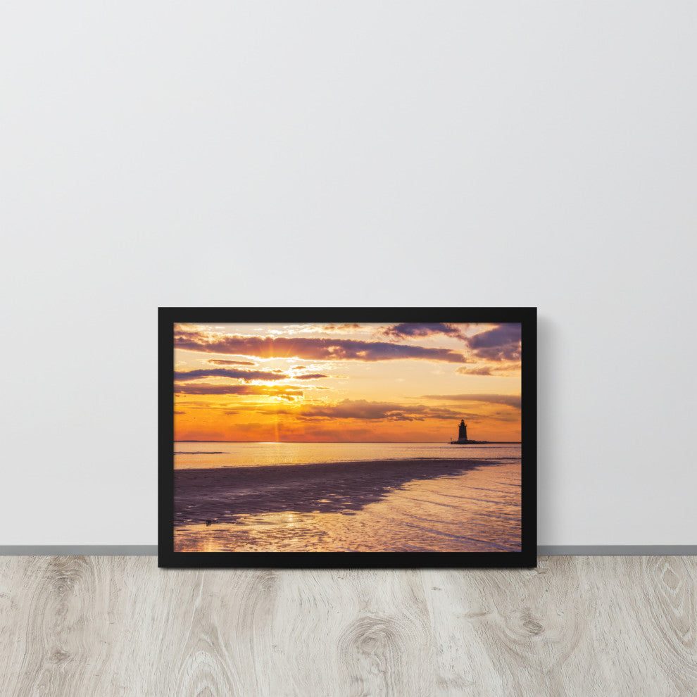 Cape Henlopen at Sunset Coastal Landscape Framed Photo Paper Wall Art Prints, Black, 12" X 18"