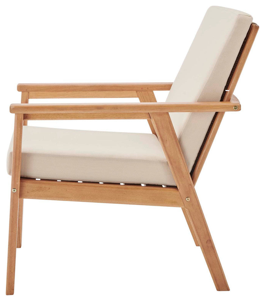 Lounge Chair Armchair, Set of 2, Wood, Brown Natural Beige, Modern, Outdoor